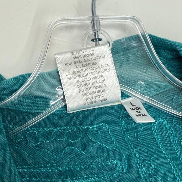 Parsley and Sage Size L Tunic Top 3/4-Sleeve Button-Up Embroidered Teal Blue - Picture 6 of 6